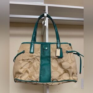 Coach Beige and Green Tote Bag